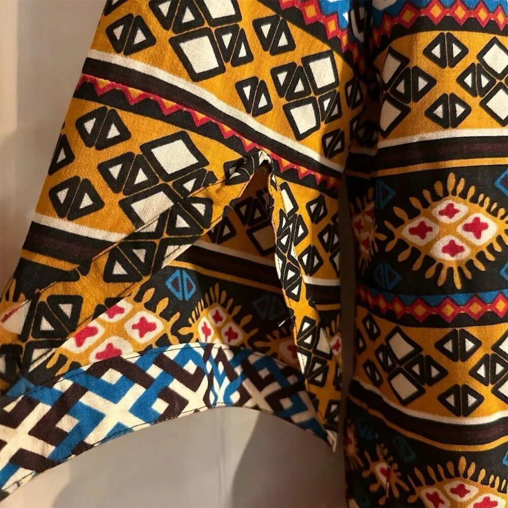 Tory Burch Geometric Wool Blend Multicolor V-Neck Pullover 3/4 Sleeve Blouse Top